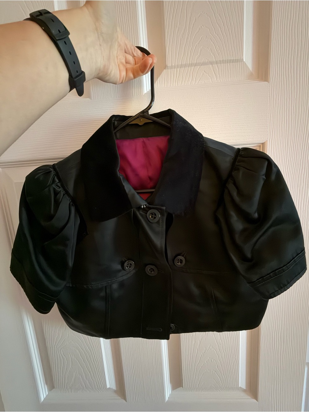D&G Black Satin Cropped Coat with Pink Lining
